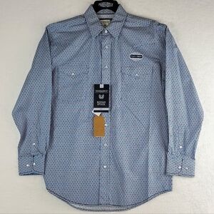 Panhandle Rough Stock Men's Blue Long Sleeve Pearl Snap Flex Tech Shirt